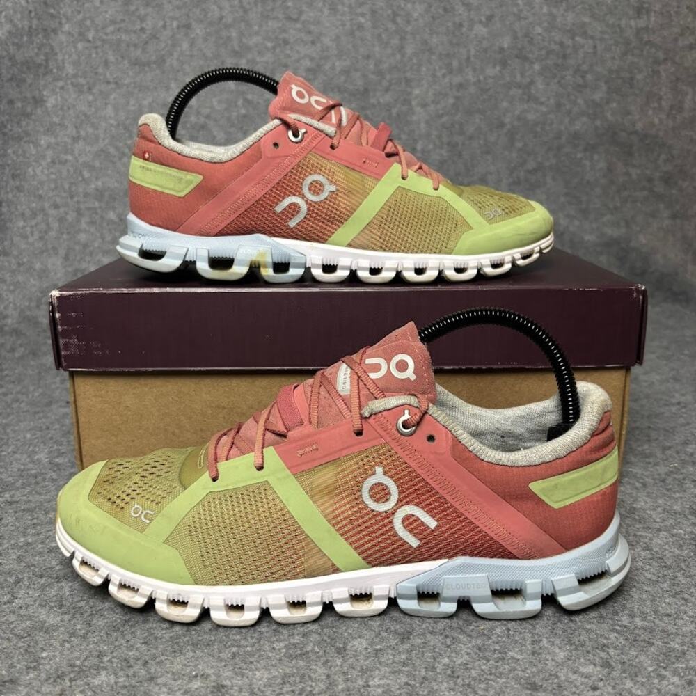 On Cloudflow Pink Green Mesh Athletic Road Running Shoes Womens Size 9.5 US